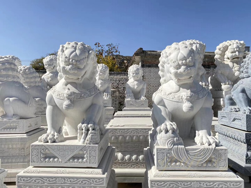 Marble Foo Dog Statue for Front Porch 