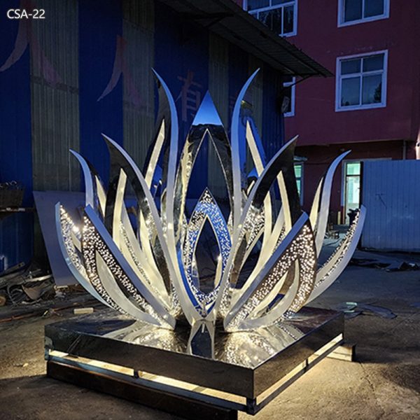 Escultura de flor de loto de metal moderna para jardín