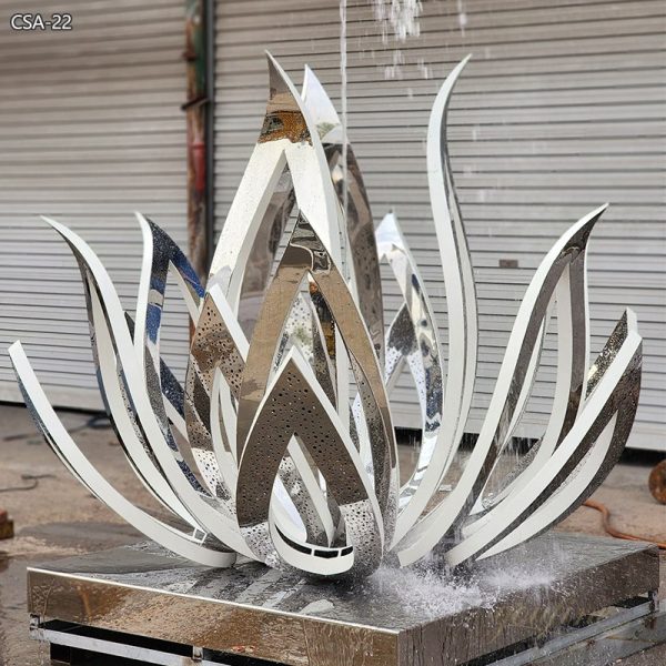 Escultura de flor de loto de metal moderna para jardín