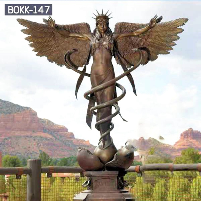 Outdoor Large Casting Bronze Caduceus Angel Statue for Sale BOKK-147