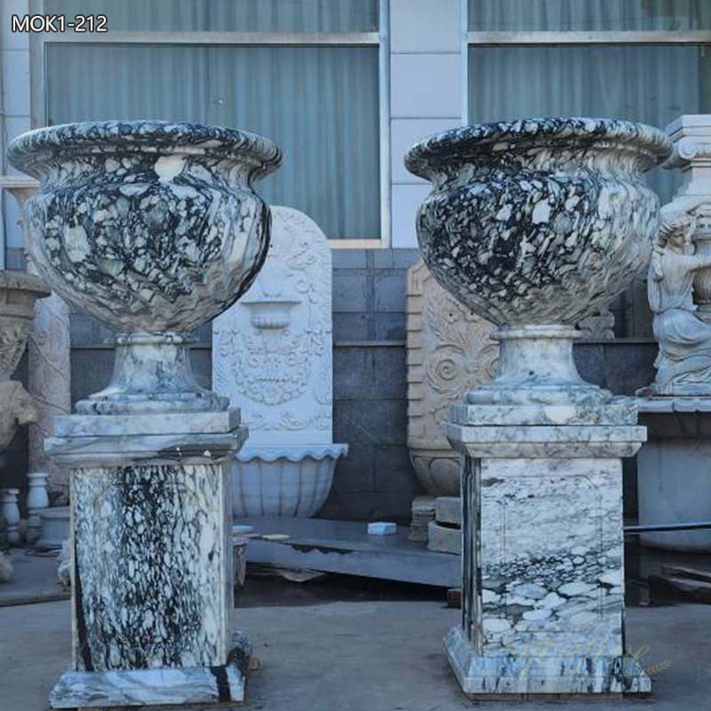 Timeless Green Large Marble Planters for Outdoor