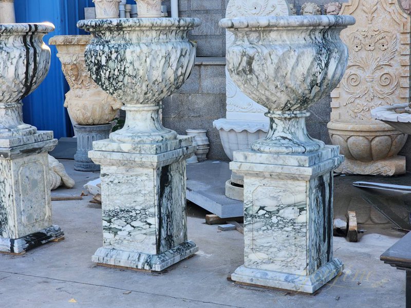 Timeless Green Large Marble Planters for Outdoor