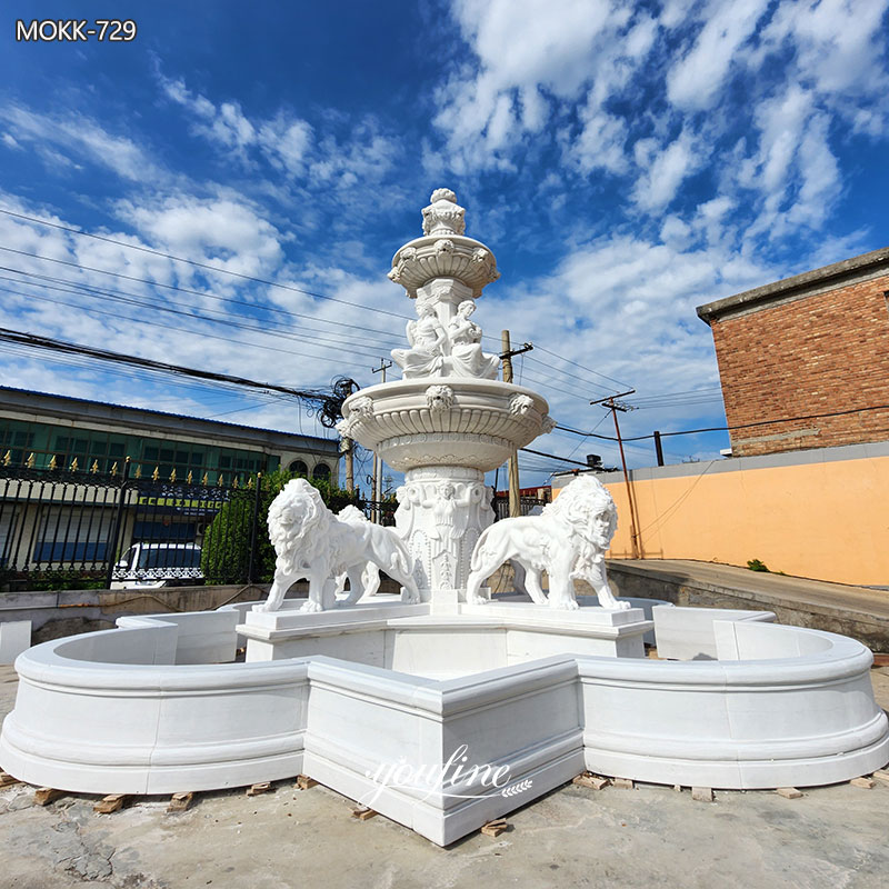 marble lion statue water fountain