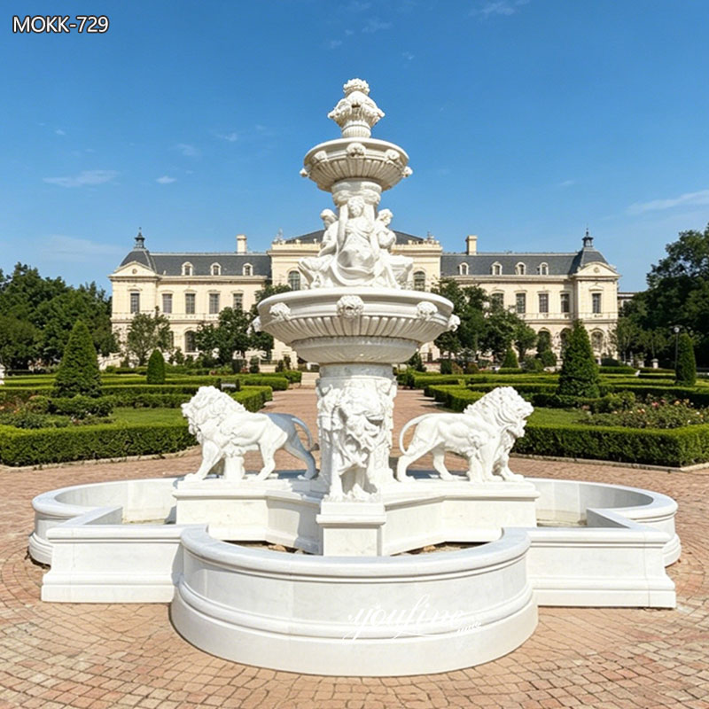 white lion statue water fountain