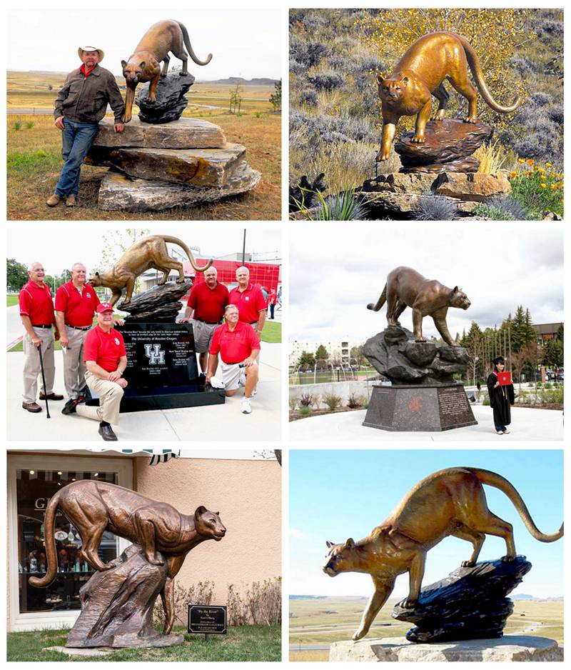 Bronze cougar garden statue
