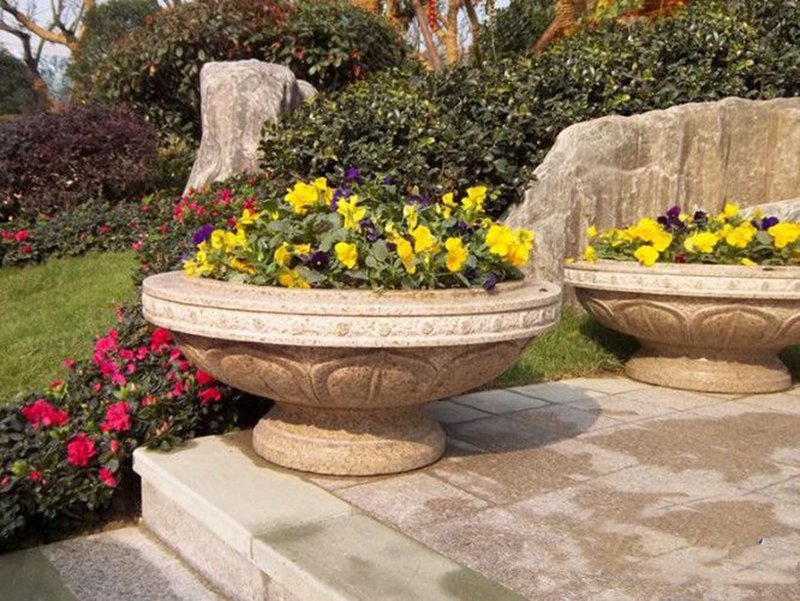 Hand Carved Natural Beige Marble Planters Supplier