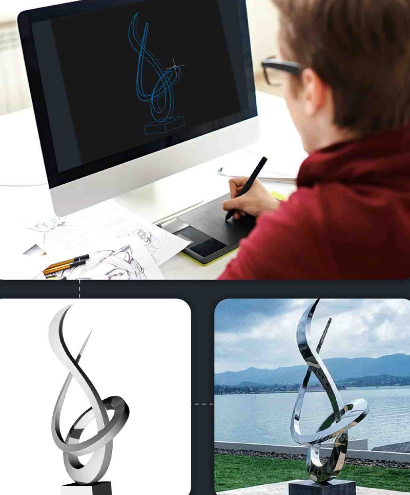 modern outdoor sculpture made of stainless steel (2)