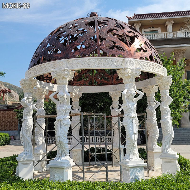 large white Roman Goddess Marble Gazebo and Filagree Cap