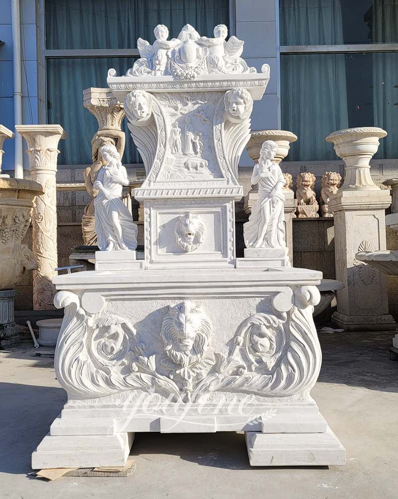 Angel and female sculpture marble wall fountain