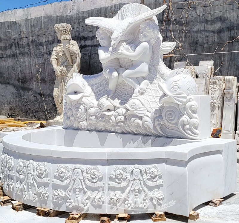 Eagle and angel sculpture marble wall fountain