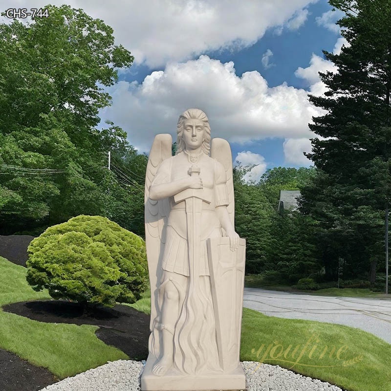 Hand Carved Marble St. Michael the Archangel Statue
