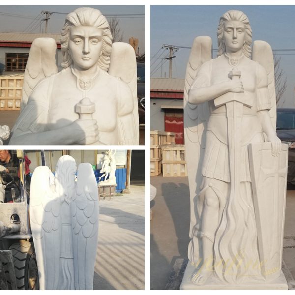 Hand Carved Marble St. Michael the Archangel Statue