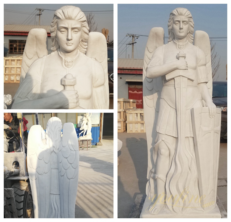 Hand Carved Marble St. Michael the Archangel Statue