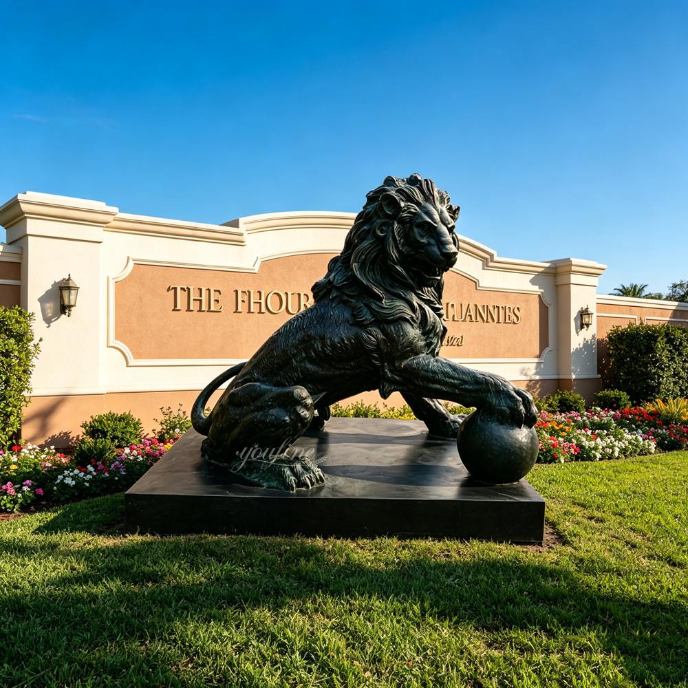 Large Lion Statue with Ball
