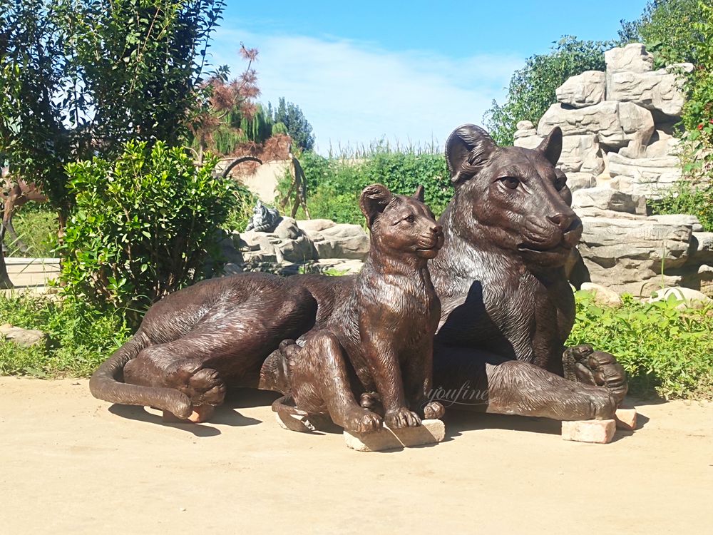 Cozy Mother and Cub Lion Sculpture