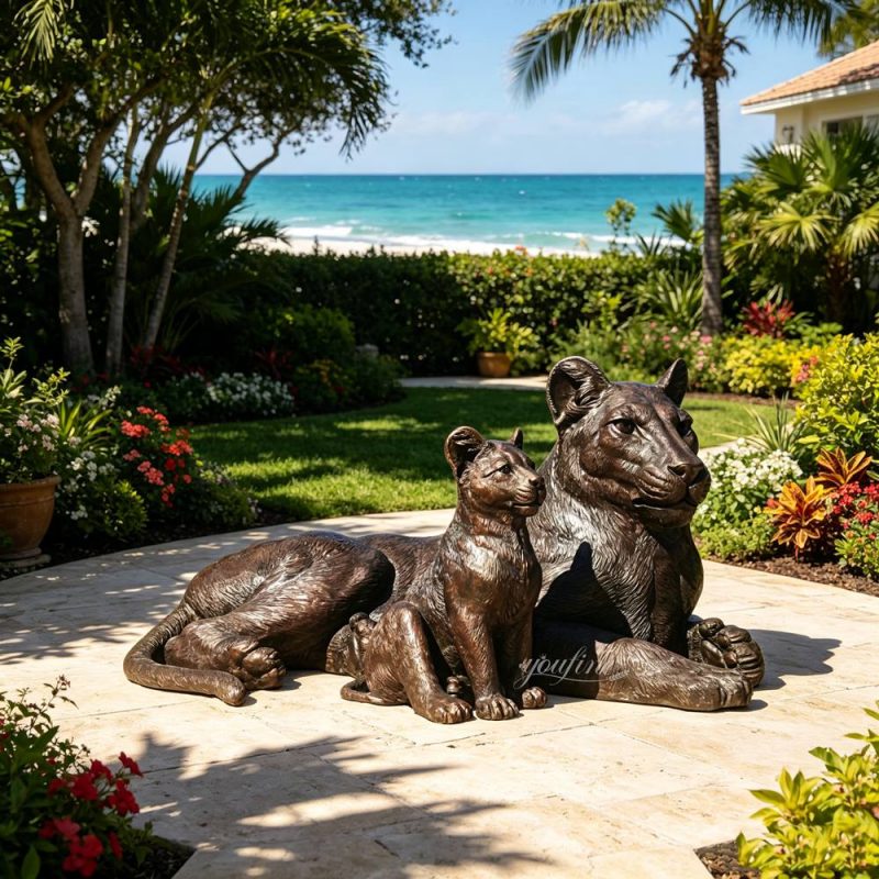 Cozy Mother and Cub Lion Statue