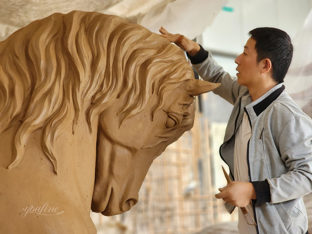 Sculptor Carving Clay Horse Head Details