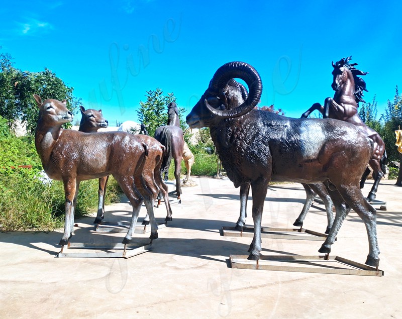 Wildlife Bronze ram sculpture