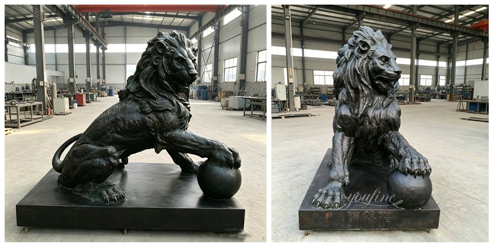 black Lion Statue with Ball factory supplier