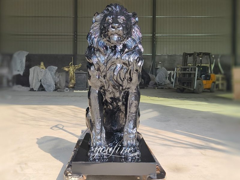 black large outdoor lion statue