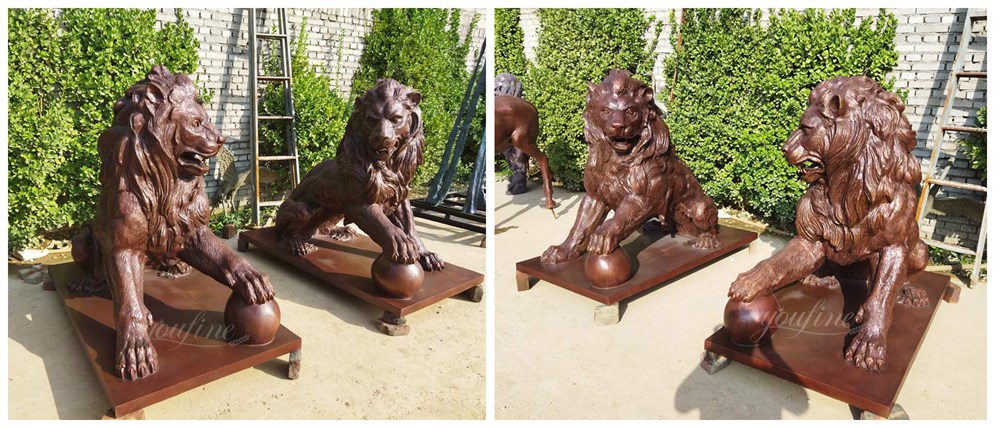 bronze Lion Statue with Ball detail factory supplier
