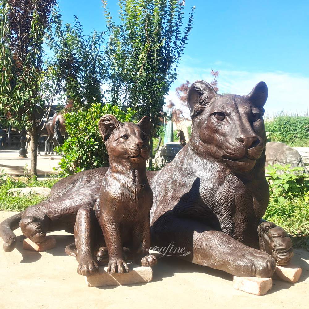 Cozy bronze Mother and Cub Lion Sculpture