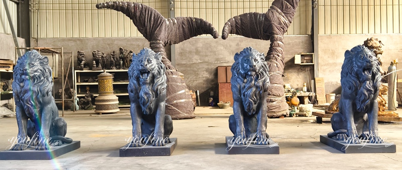 four large outdoor lion statue