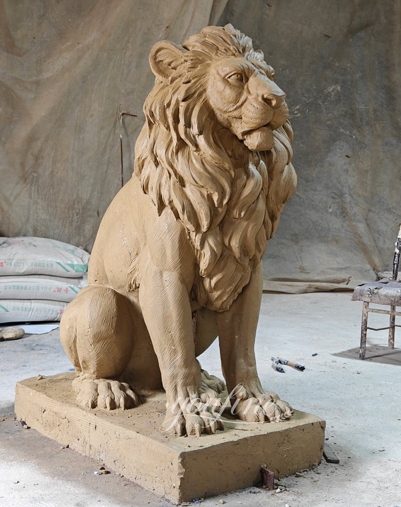 large lion statue clay model