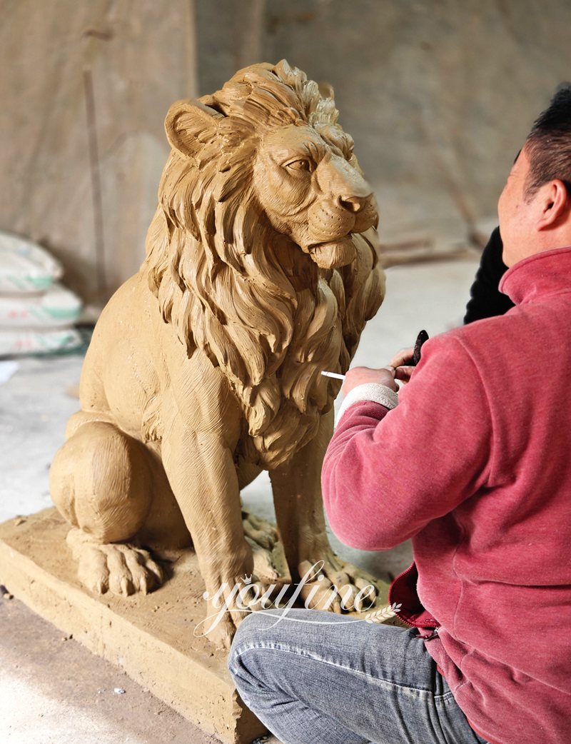 large outdoor lion statue clay model