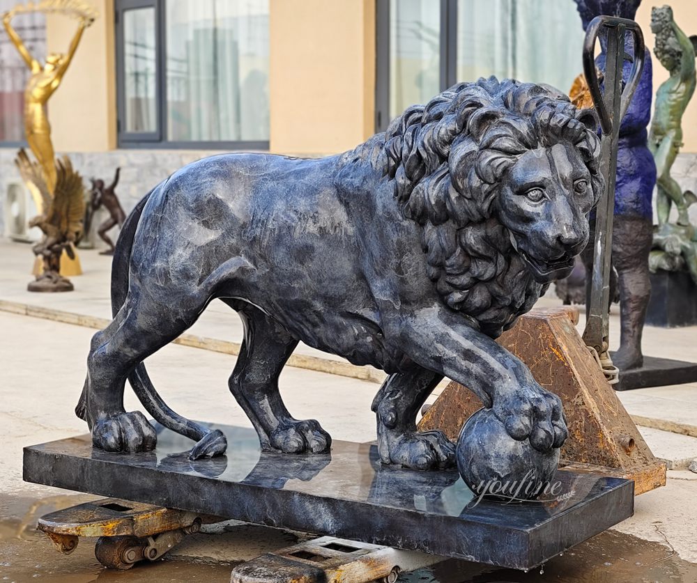 walking bronze Lion Statue with Ball
