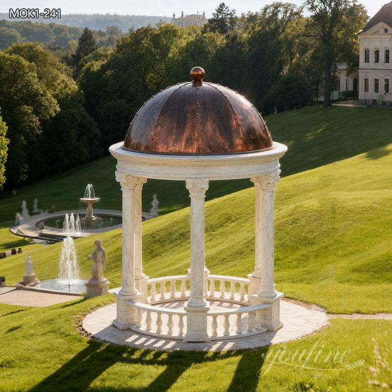 Classic White Marble Gazebo with Red Iron Roof