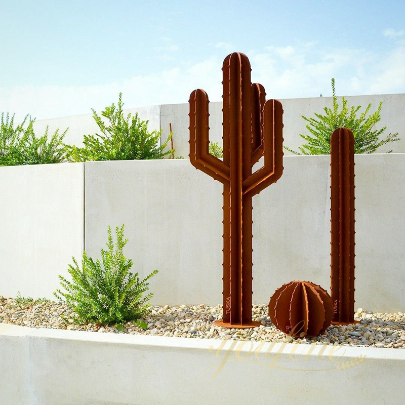 Corten Steel Large Cactus Sculpture for Outdoor (5)