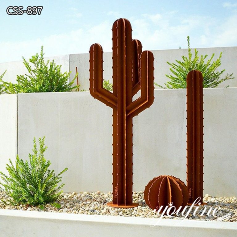Corten Steel Large Cactus Sculpture for Garden Decor CSS-897