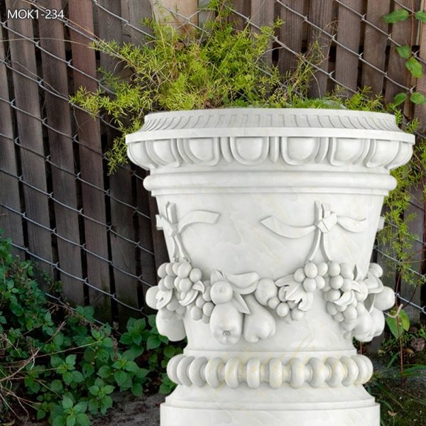 Hand Carved Large White Marble Garden Pots for Outdoor