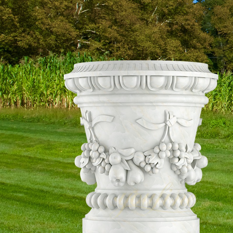 Hand Carved Large White Marble Garden Pots for Outdoor