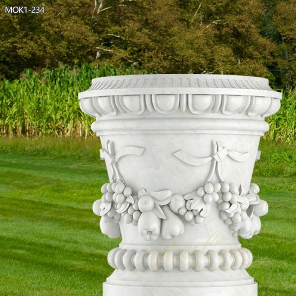 Hand Carved Large White Marble Garden Pots for Outdoor