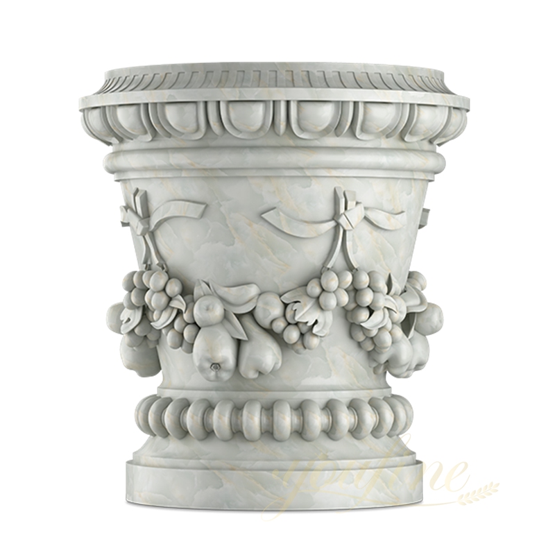 Hand Carved Large White Marble Garden Pots for Outdoor