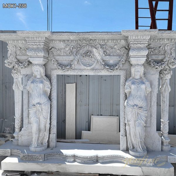 Hand Carved Marble Female Statue Fireplace for Sale