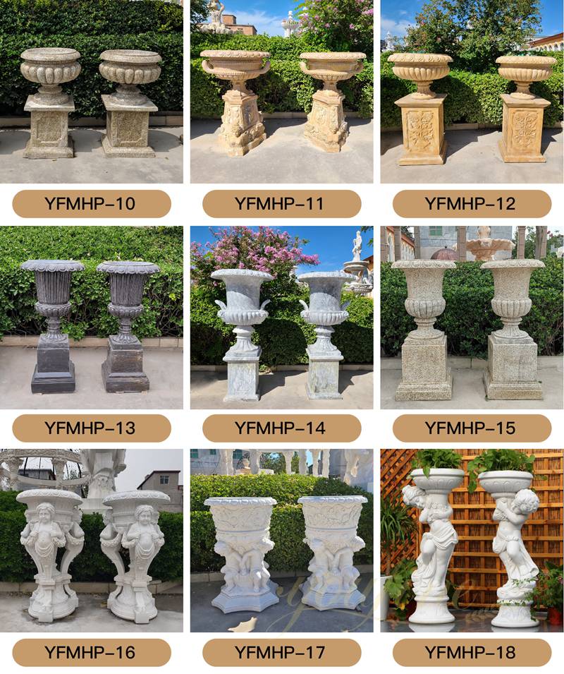 Hand Carved Marble Garden Pots for Outdoor