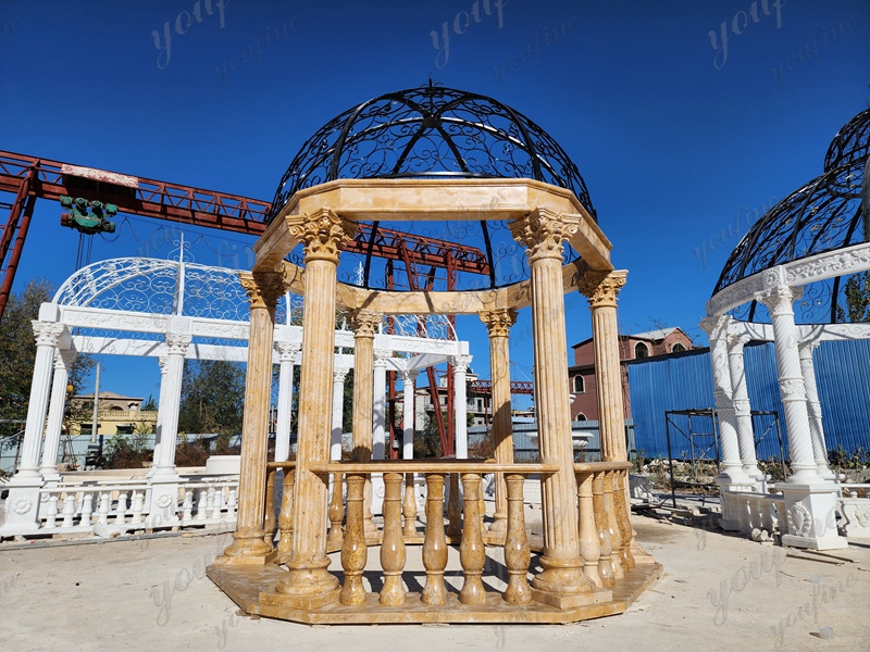 Magnificent Dark Beige Marble Large Outdoor Gazebo for Sale