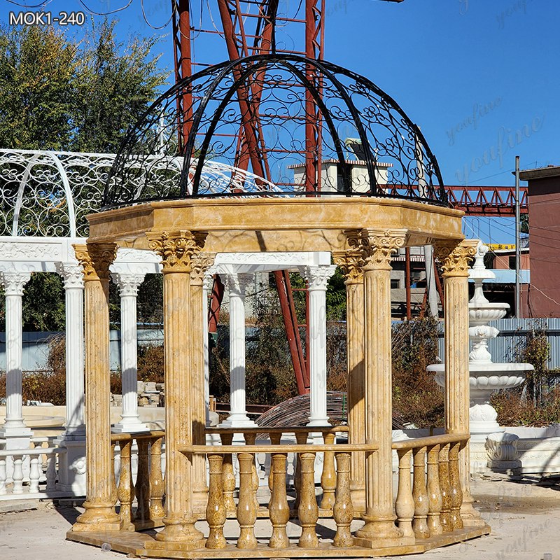 Magnificent Dark Beige Marble Large Outdoor Gazebo for Sale