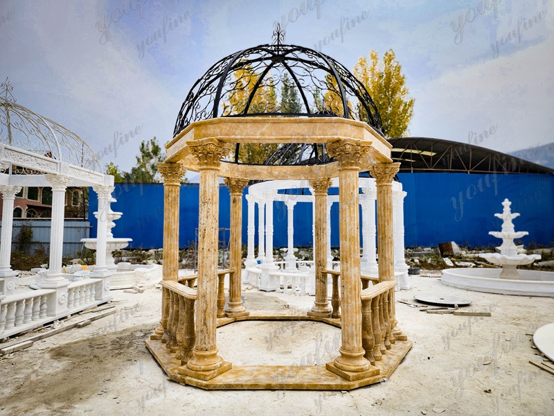 Magnificent Dark Beige Marble Large Outdoor Gazebo for Sale