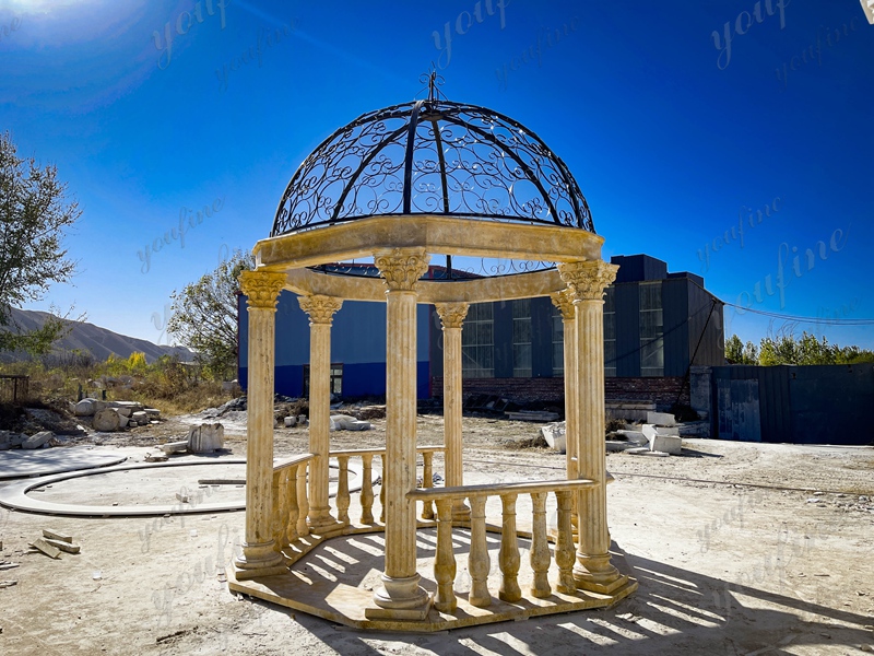 Magnificent Dark Beige Marble Large Outdoor Gazebo for Sale