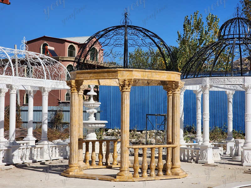 Magnificent Dark Beige Marble Large Outdoor Gazebo for Sale