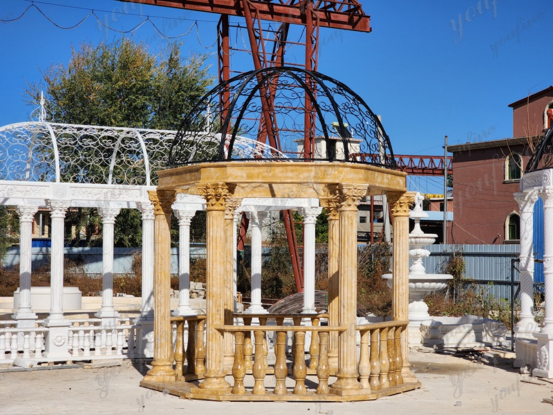 Magnificent Dark Beige Marble Large Outdoor Gazebo for Sale