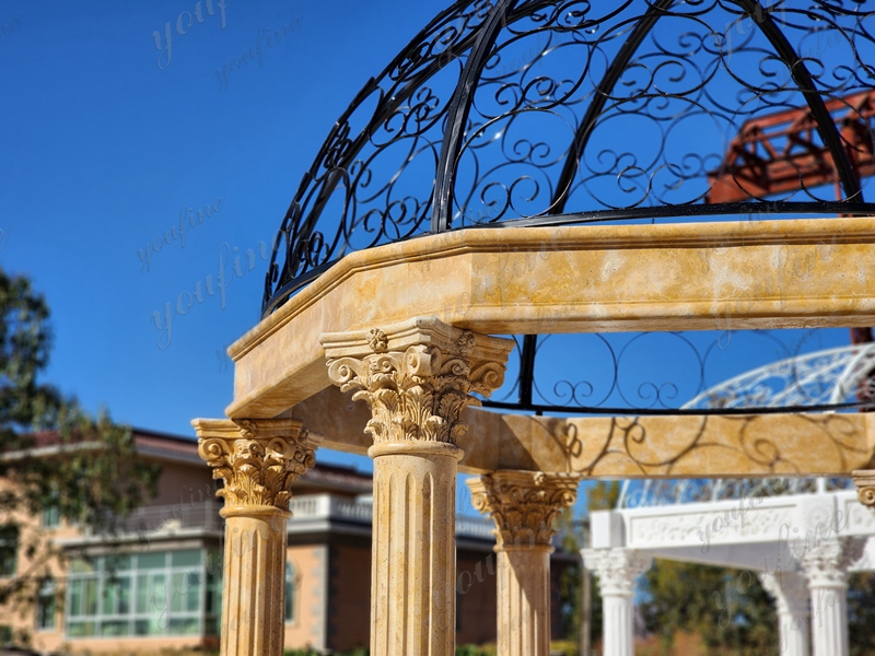 Magnificent Dark Beige Marble Large Outdoor Gazebo for Sale