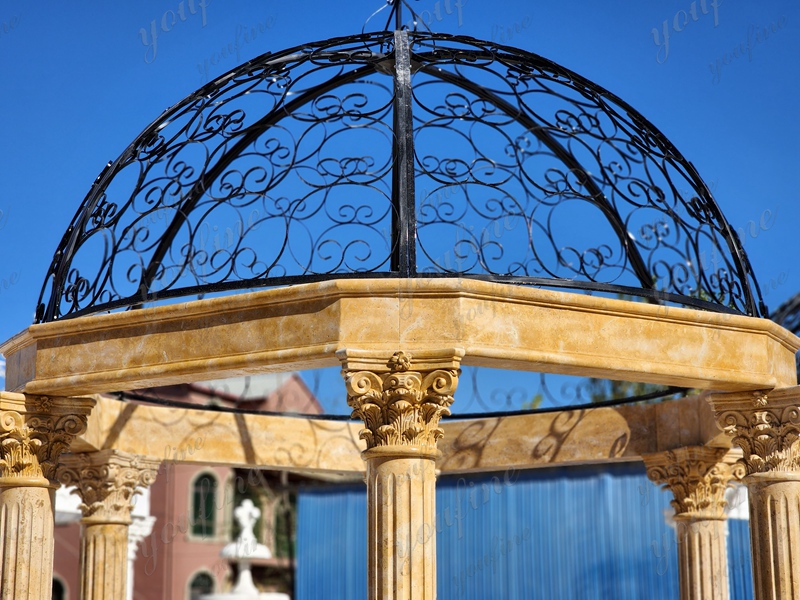 Magnificent Dark Beige Marble Large Outdoor Gazebo for Sale