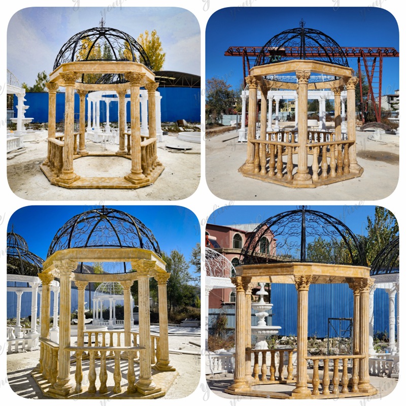 Magnificent Dark Beige Marble Large Outdoor Gazebo for Sale