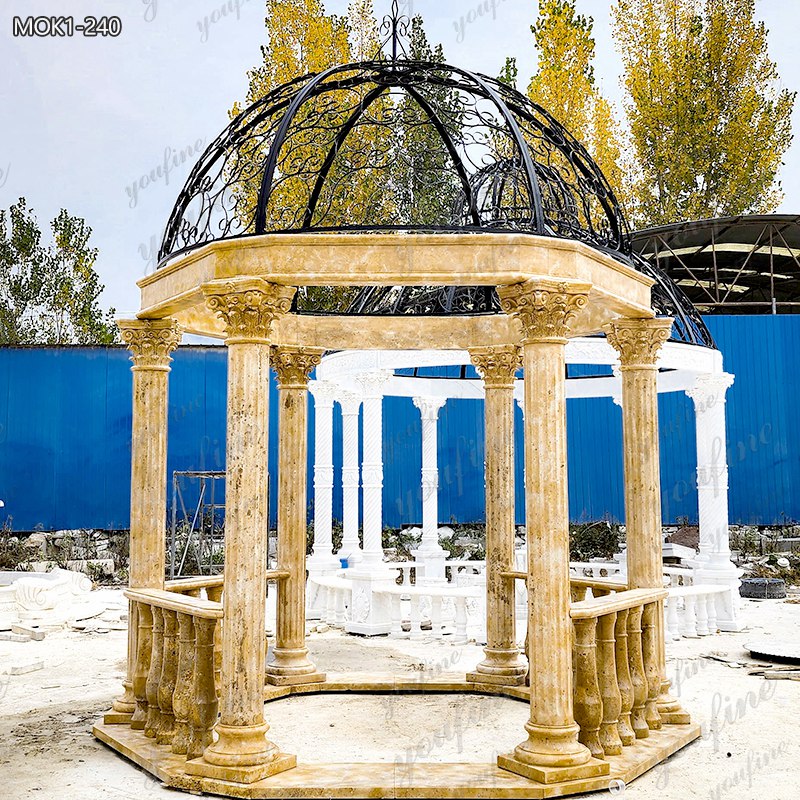 Magnificent Dark Beige Marble Large Outdoor Gazebo for Sale