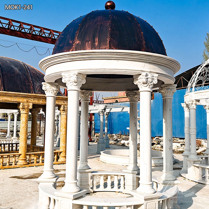 white Marble Gazebo with Red Iron Roof